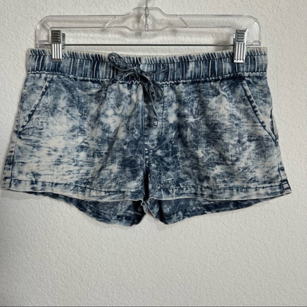 Miss Cocoa Navy & White Bleached Short Shorts Pull On Pockets Cotton Medium
